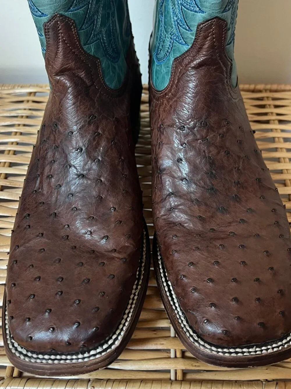 Circle G Corral Men's 11.5 D Full Quill Ostrich Cowboy Boots Brown Turquoise